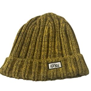Vintage Hurley cable knit beanie hat ski snowboard winter hat green mustard